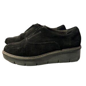 Clarks Airabell Suede Wedge Shoes Women's 7.5 Slip-On Sky Black  (7768786)